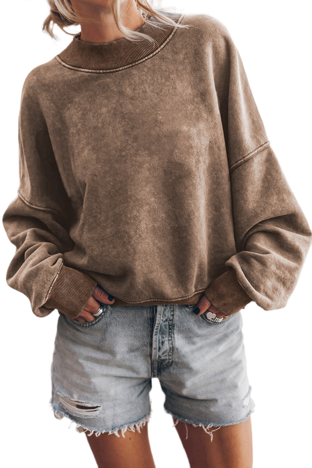 Blue Plain Drop Shoulder Crew Neck Pullover Sweatshirt