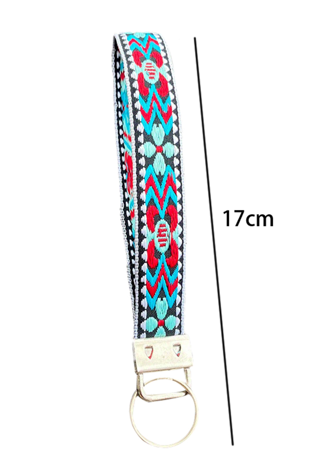 Light Blue Ethnic Pattern Knitted Wristband Keychain