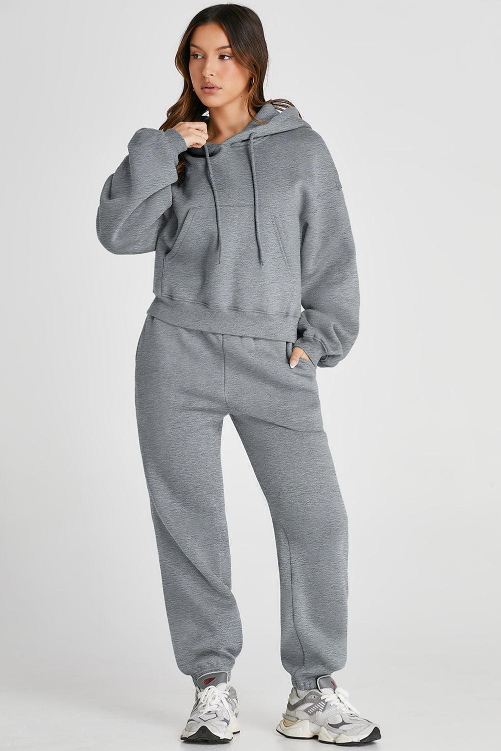 Dropped Shoulder Hooded Top and Pants Active Set