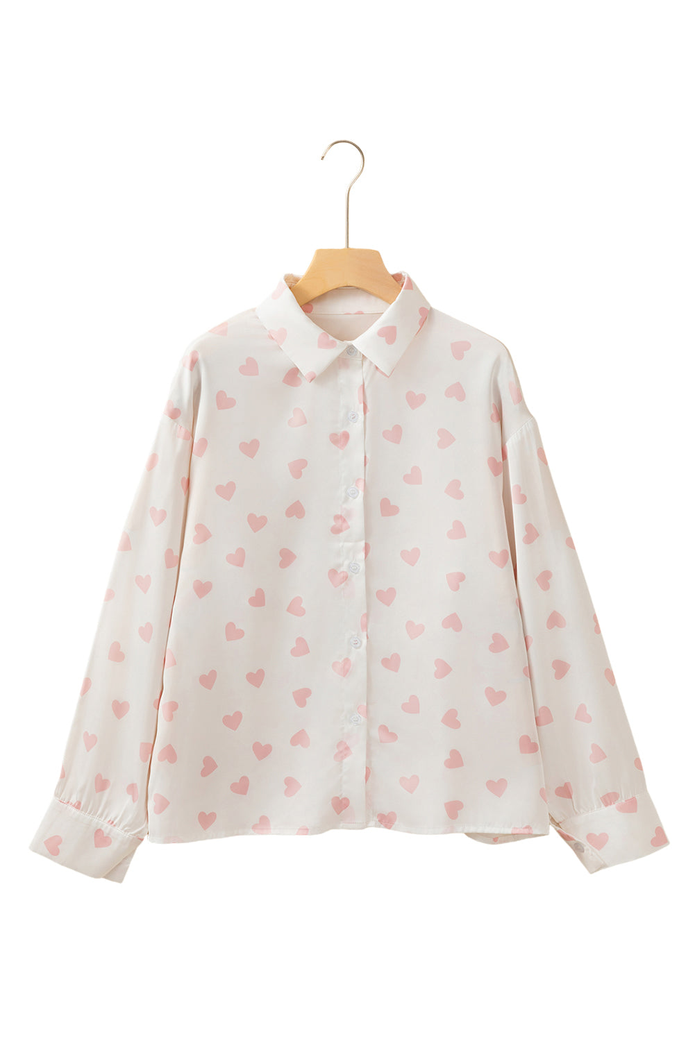 White Love Heart Print Drop Shoulder Puff Sleeve Shirt