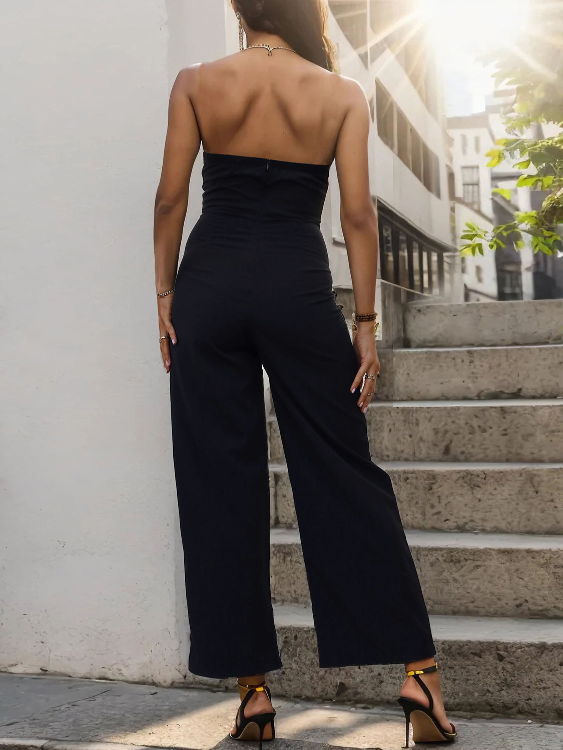 Perfee Tube Sleeveless Wide Leg Jumpsuit