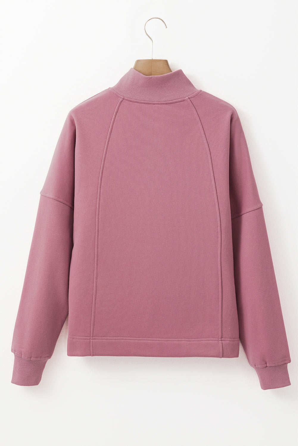 White Zipper Collared Drop Shoulder Plain Sweatshirt