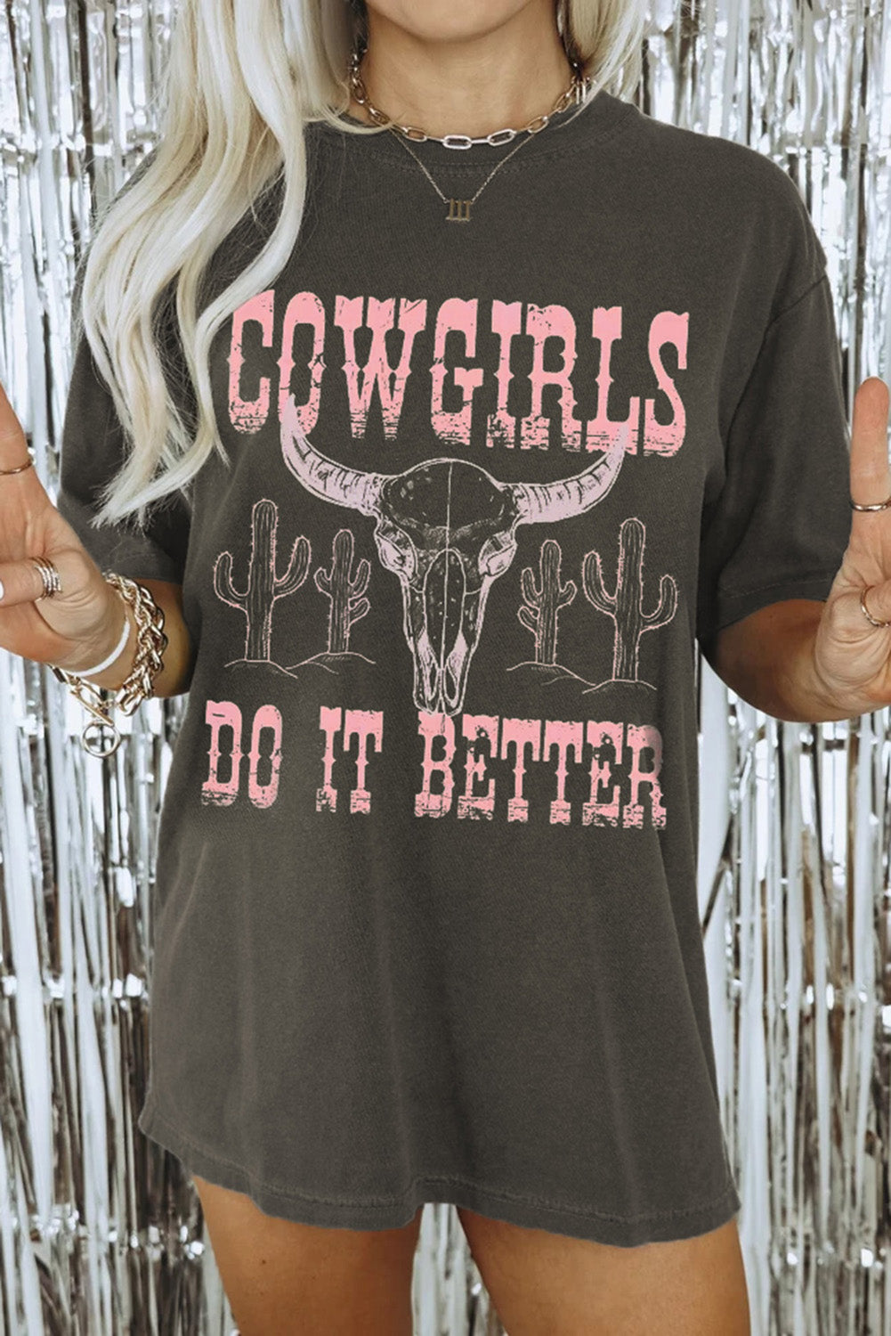 Gray COWGIRLS DO IT BETTER Graphic Oversized T Shirt