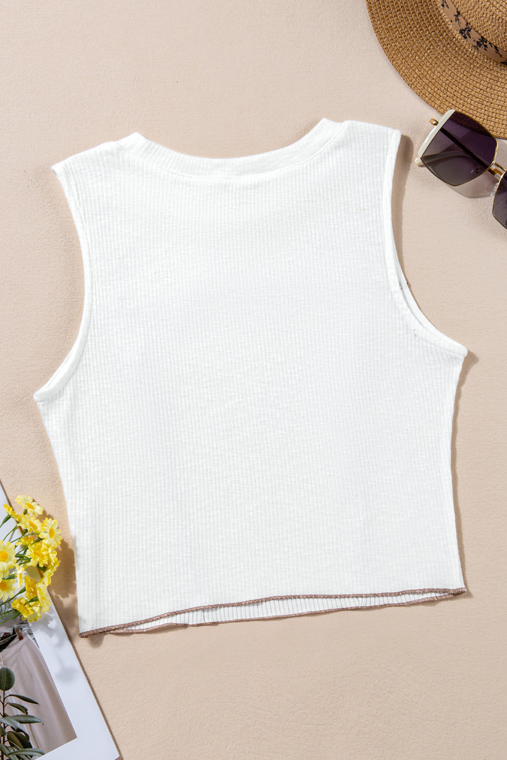 White Exposed Seam Ribbed Cropped Tank Top