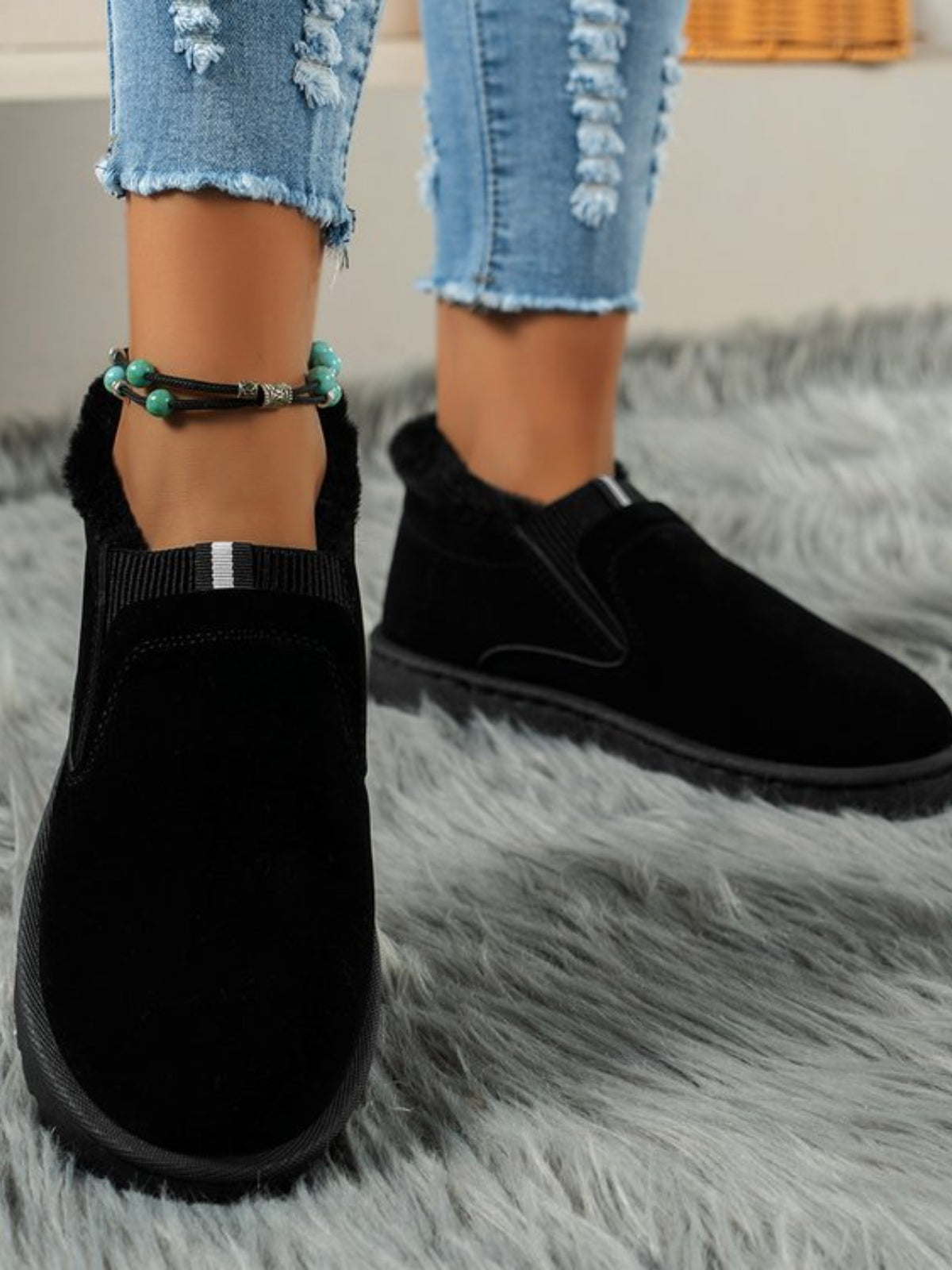 Faux Fur Suede Round Toe Booties