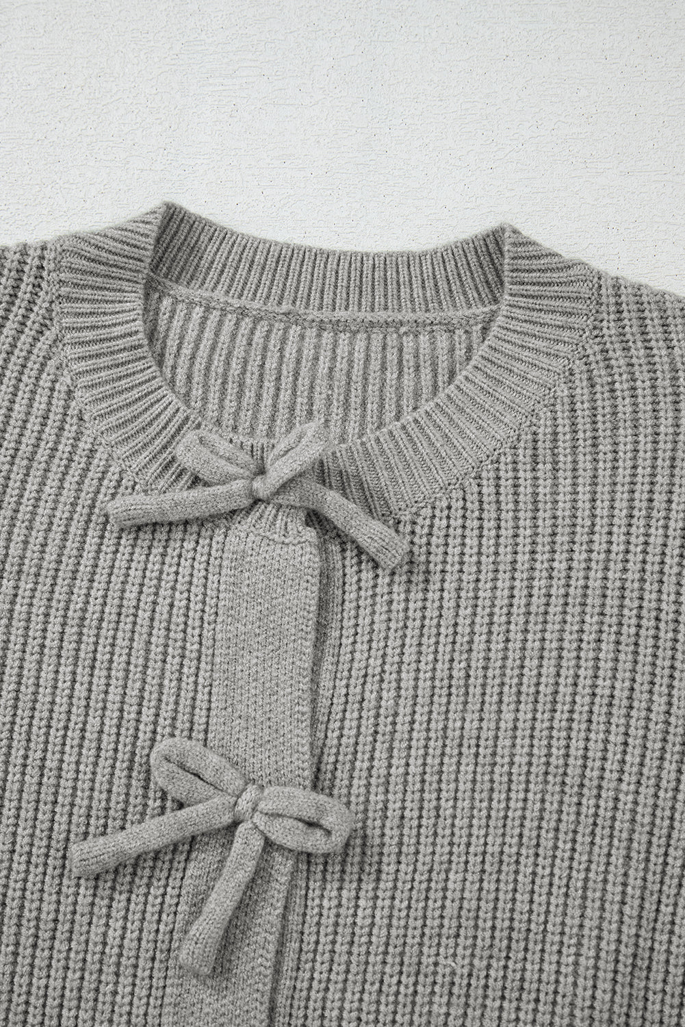 Philippine Gray Sweet Bow Front Cropped Knit Cardigan