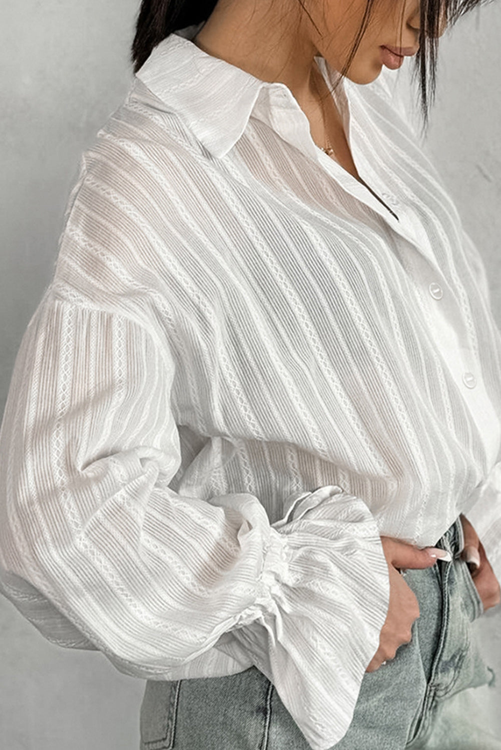 White Stripe Loose Flared Sleeve Shirt