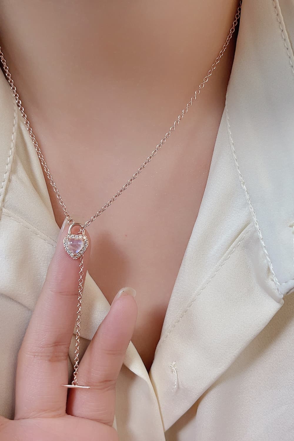 Moonstone Heart Lock Pendant Necklace