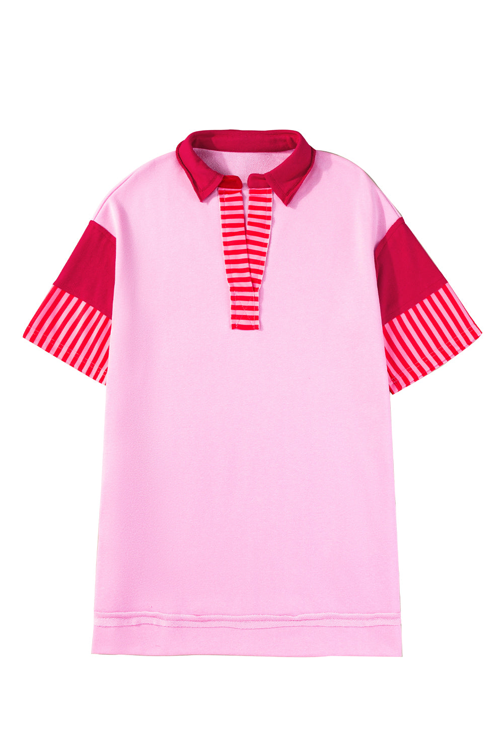 Pink Stripe Colorblock Sleeve Collared Mini Dress