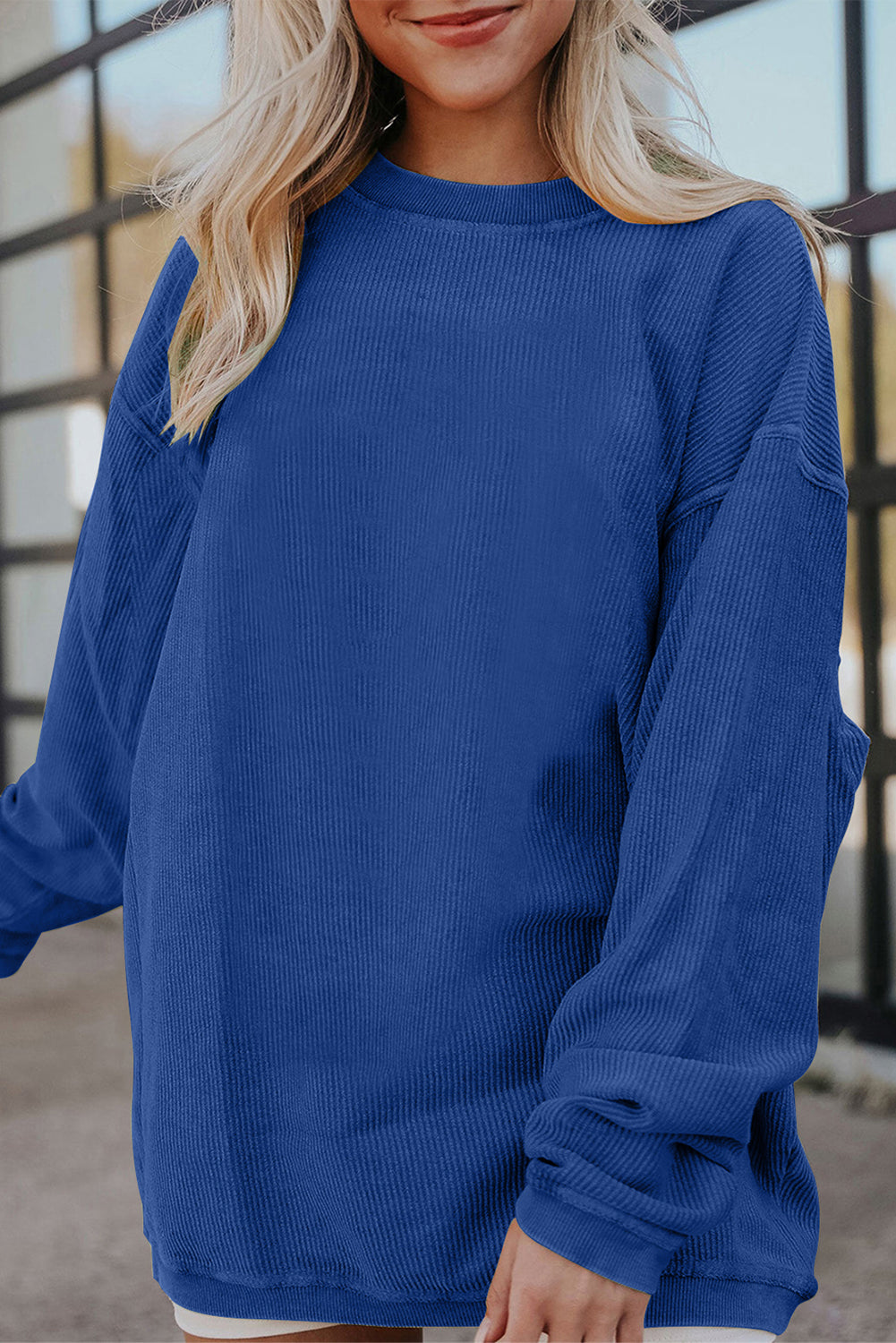 Apricot Drop Shoulder Crinkle Rib Oversized Sweatshirt