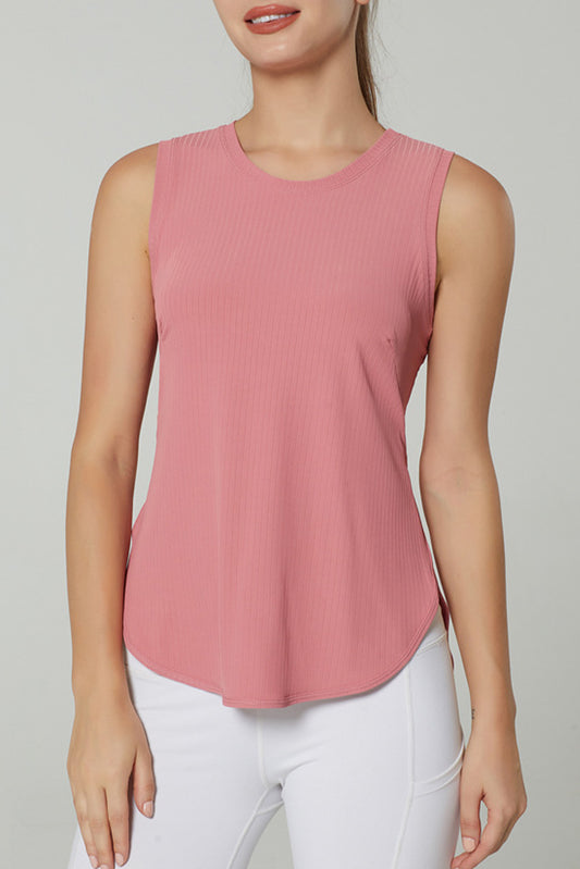 Peach Blossom Solid Color Round Hem Yoga Tank Top