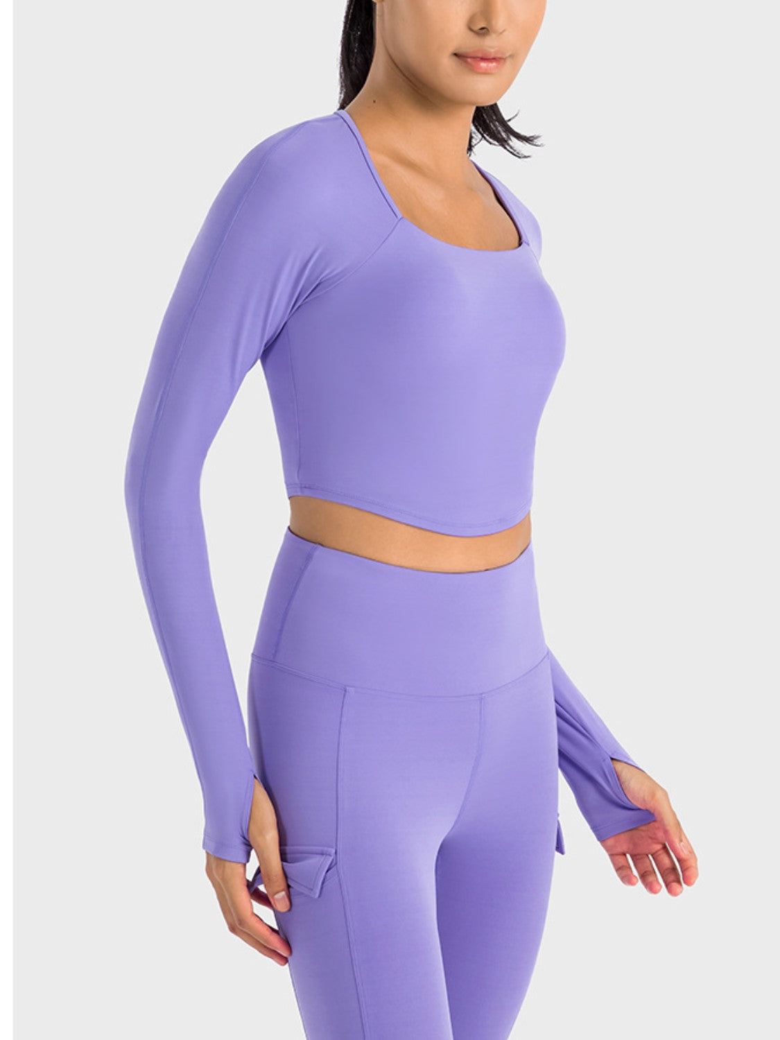 Millennia Square Neck Long Sleeve Cropped Sports Top