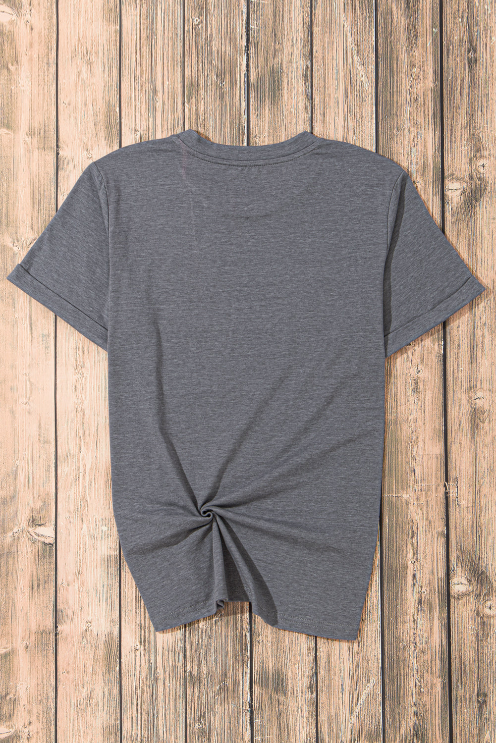 Gray Solid Color Basic Crew Neck Plain Tee