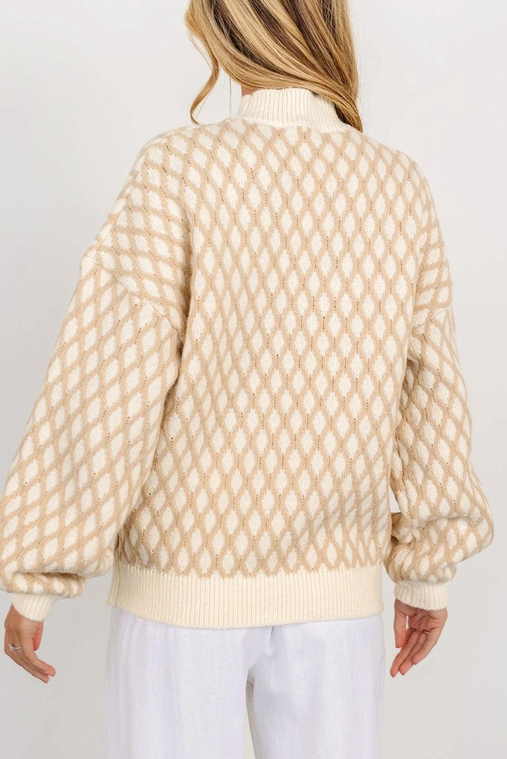 Diamond Pattern Mock Neck Long Sleeve Sweater