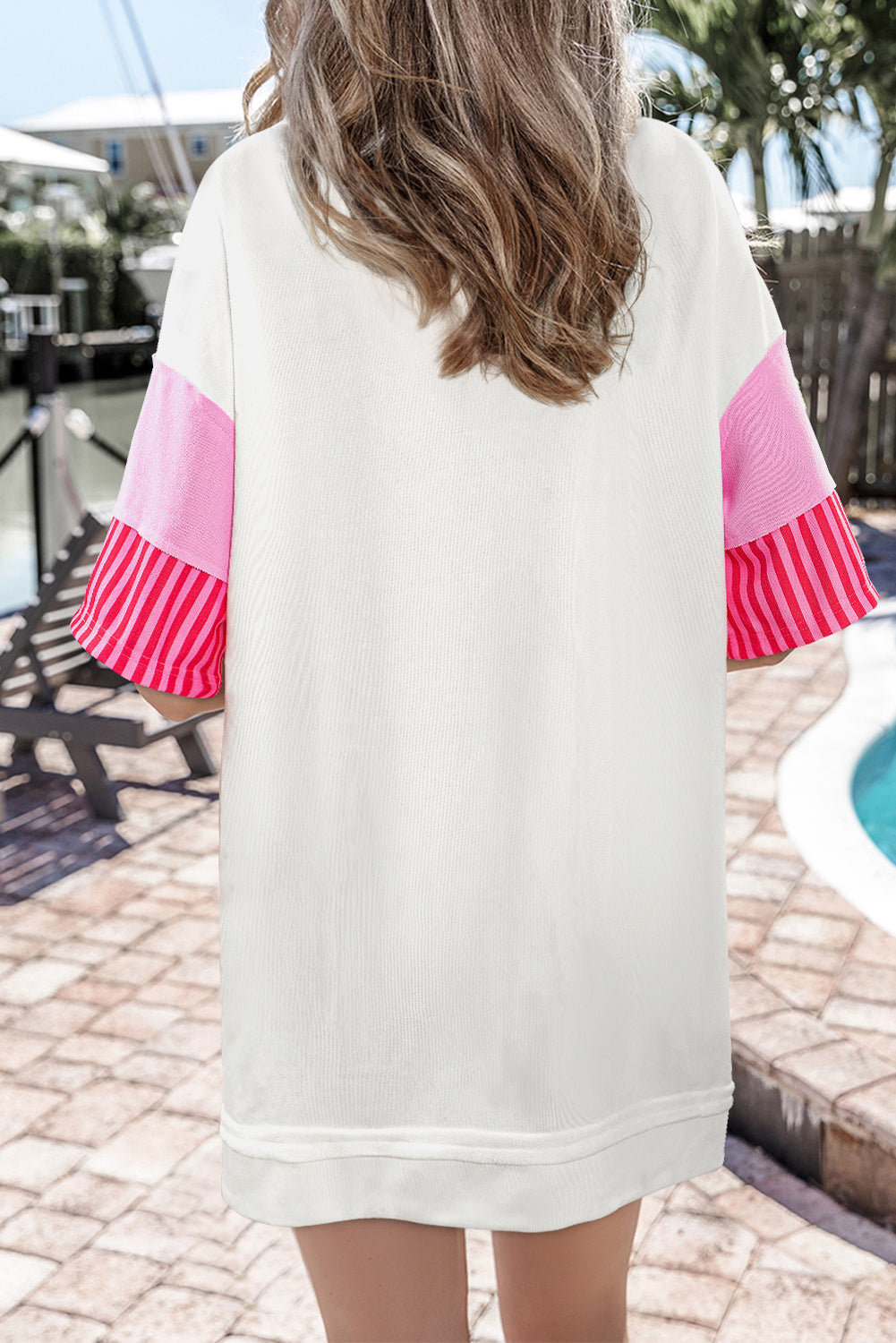 Pink Stripe Colorblock Sleeve Collared Mini Dress