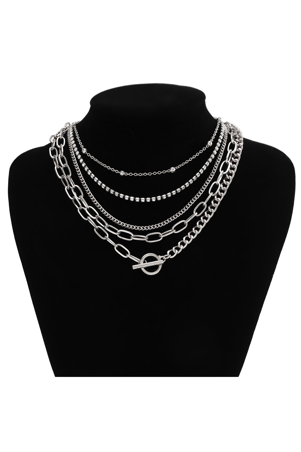 Gold 5pcs Layered Rhinestone Chain Collarbone Necklace Set