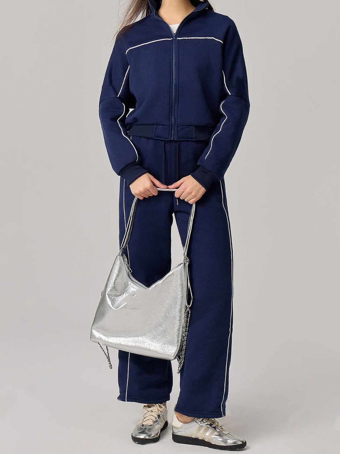 Zip Up Long Sleeve Top and Drawstring Pants Set