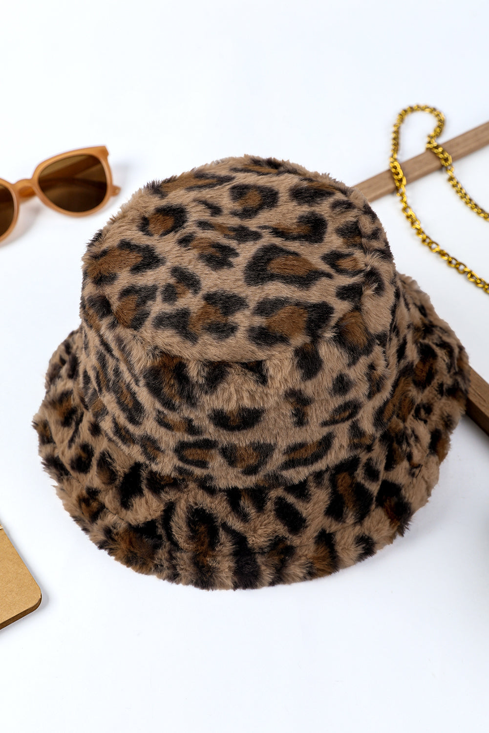 Thai Curry Leopard Plush Wide Brim Winter Fisherman Hat