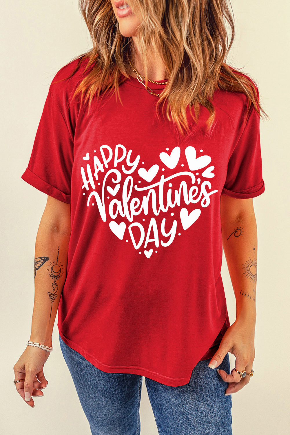 Red HAPPY VALENTINES DAY Slogan Crewneck Tee