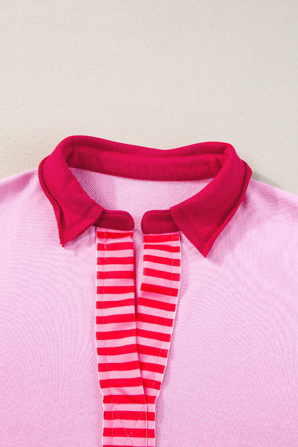 Pink Stripe Colorblock Sleeve Collared Mini Dress