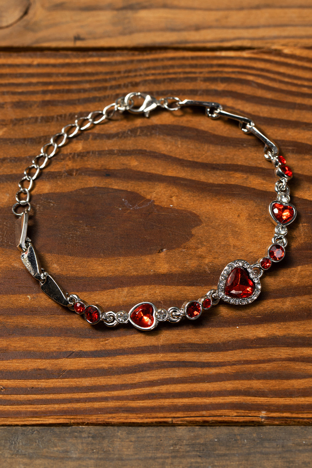 Fiery Red Valentine Heart Shape Gem Bracelet