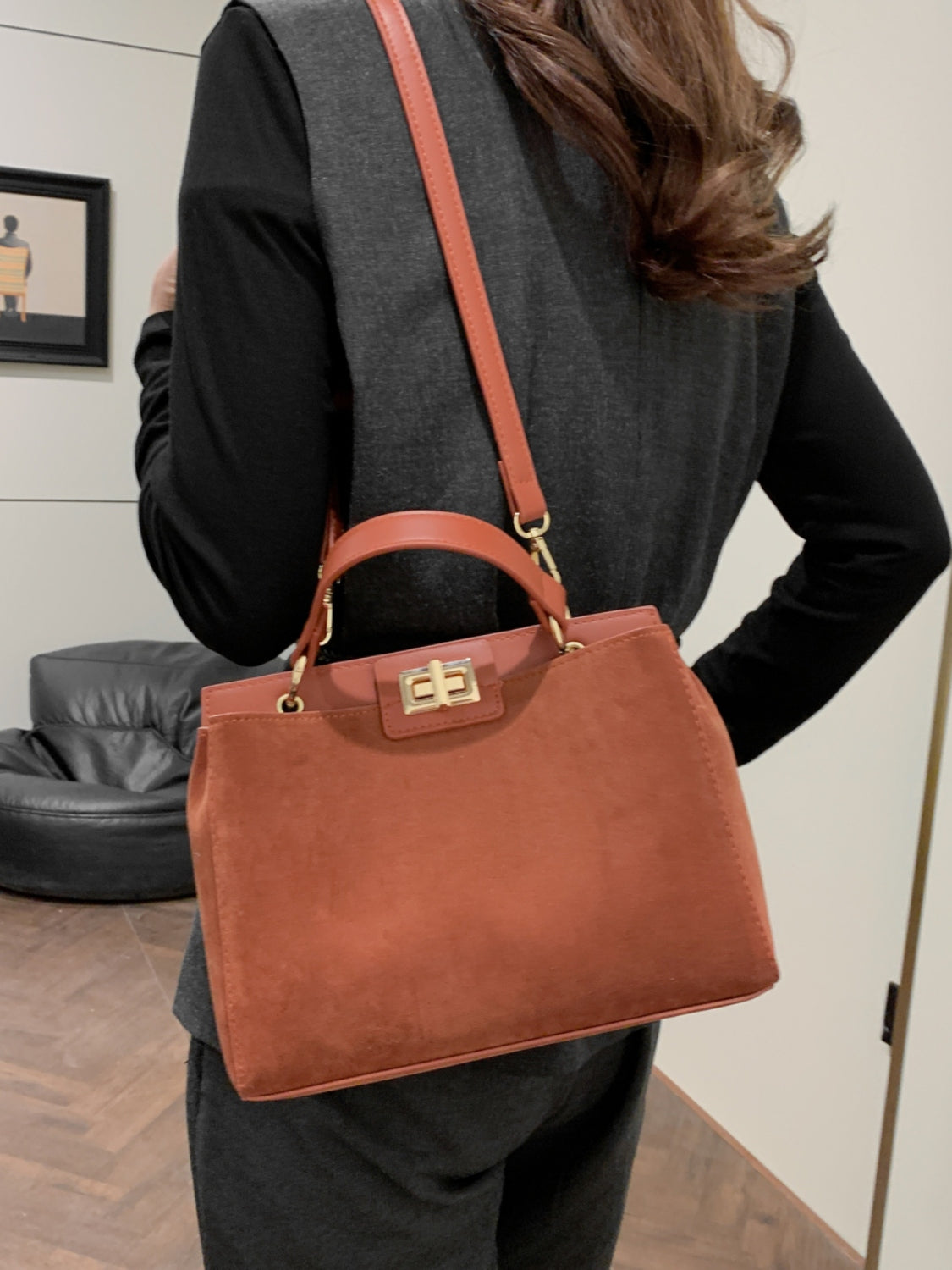 Solid Color Handbag with Removable Strap