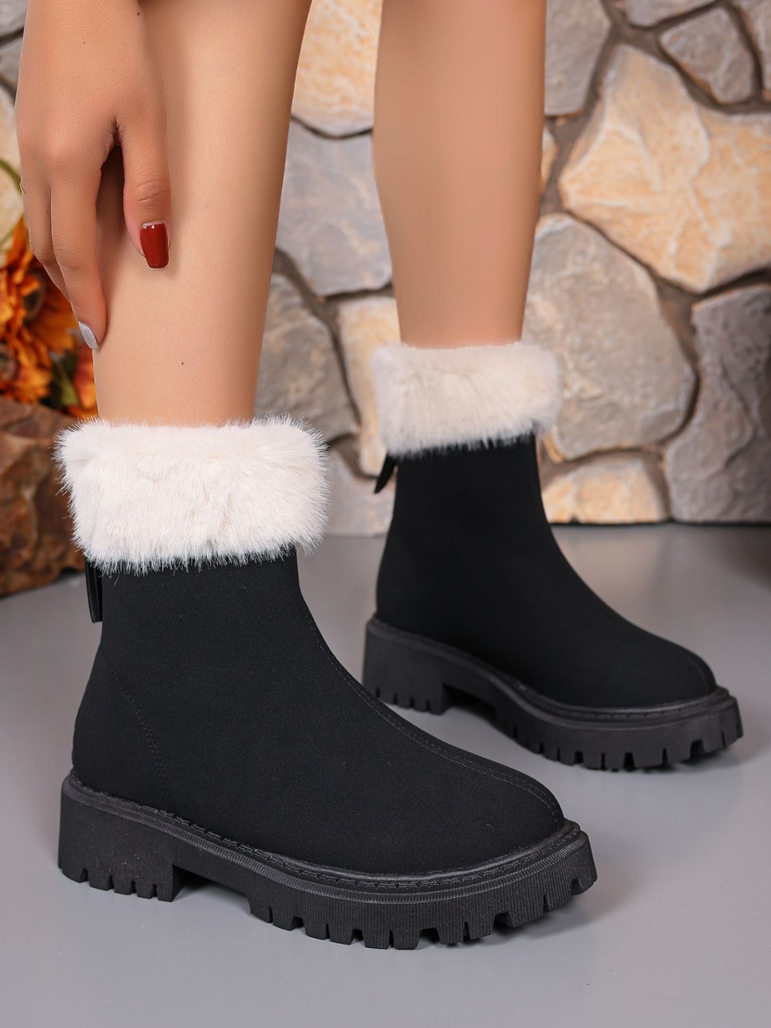 Faux Fur Trim Suede Platform Boots