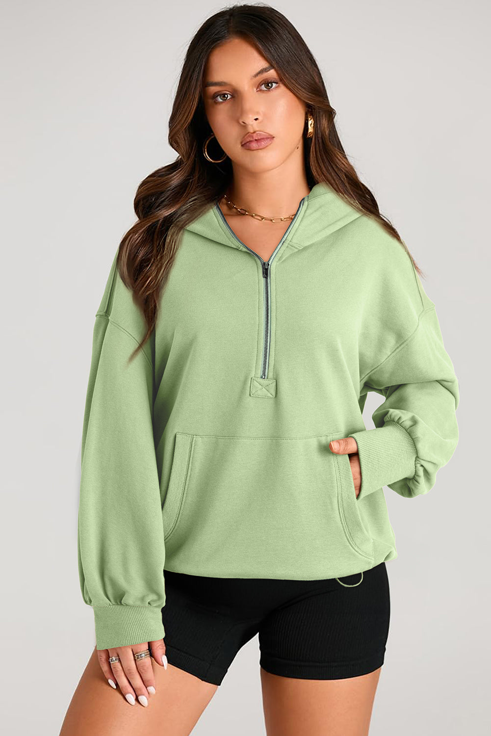 Bonbon Kangaroo Pocket Half Zipper Oversized Hoodie