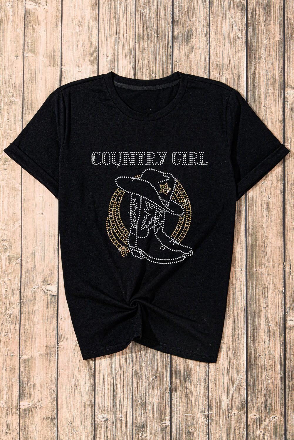 Black Rhinestone COUNTRY GIRL Boots Graphic T Shirt