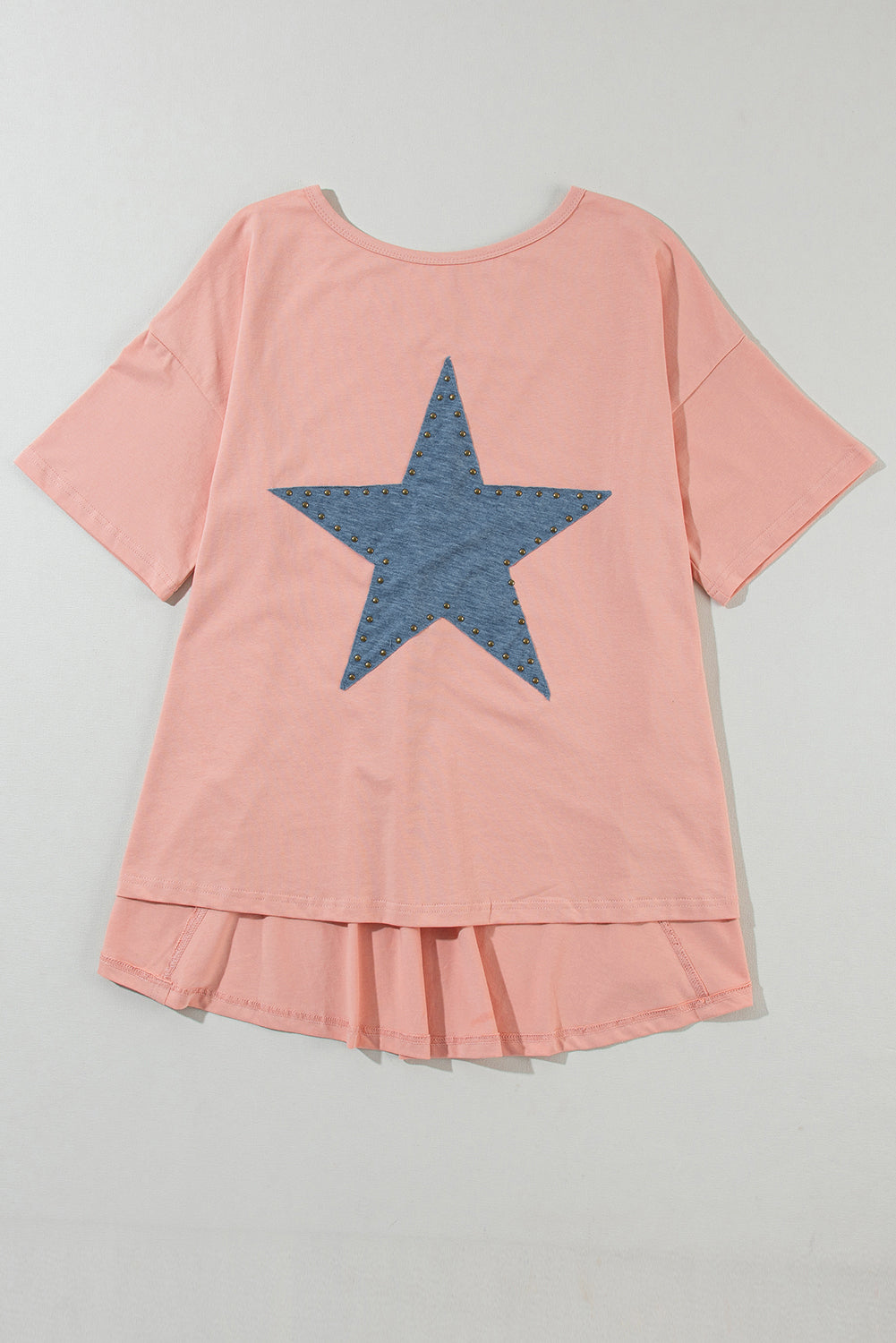 Apricot Pink Studded Star Patch Side Slits High Low Tee