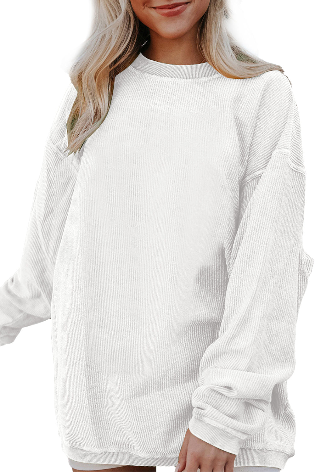 Apricot Drop Shoulder Crinkle Rib Oversized Sweatshirt