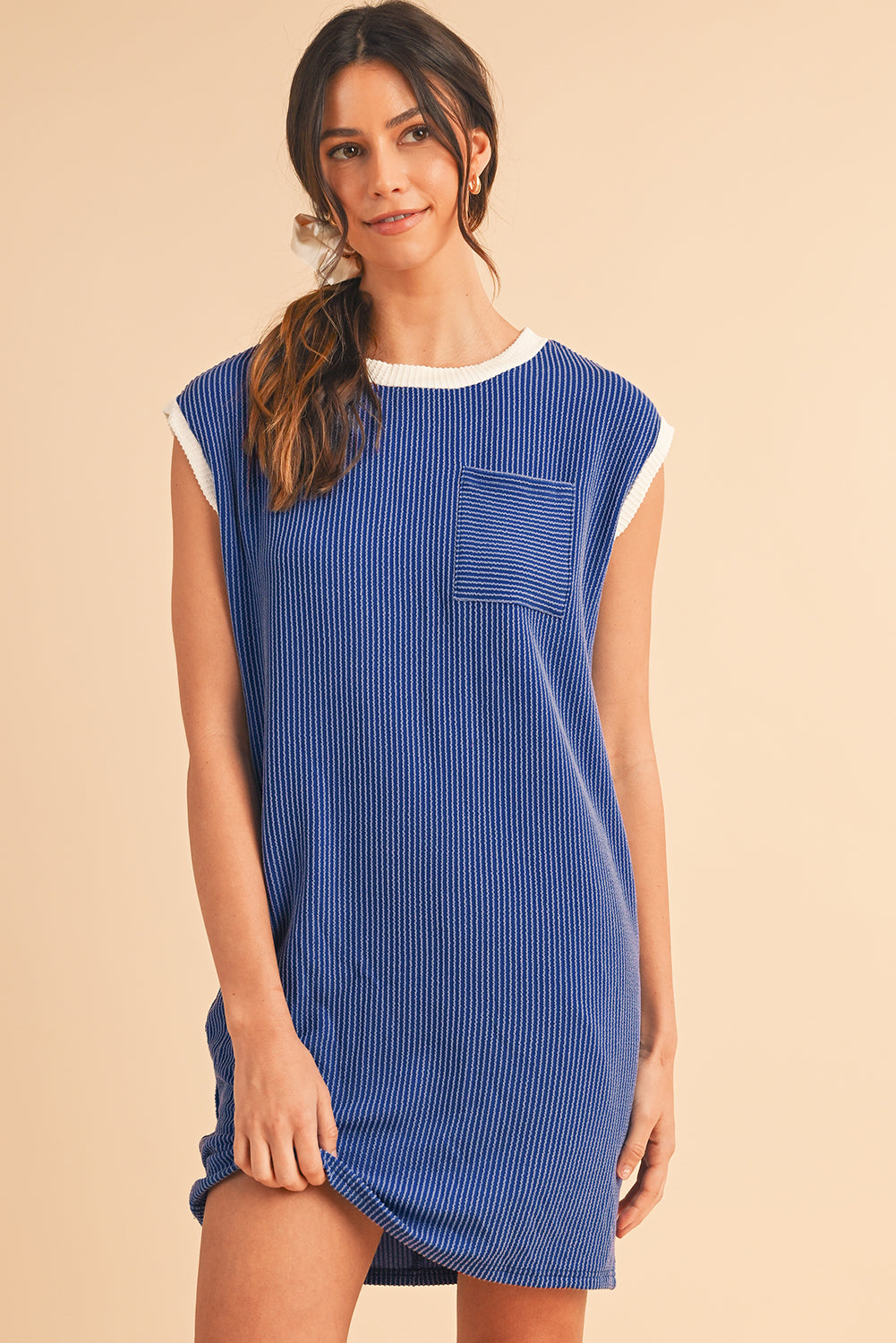 Sail Blue Cap Sleeve Ribbed T-Shirt Dress