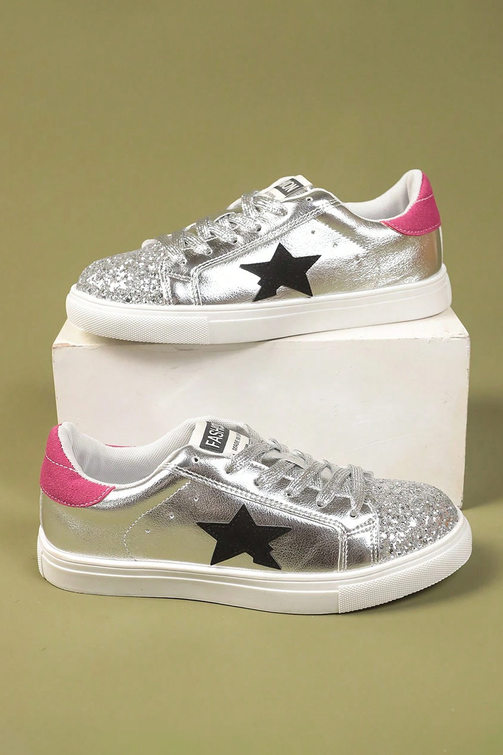 Silvery Metallic Luster Star Pattern Slip On Sneakers