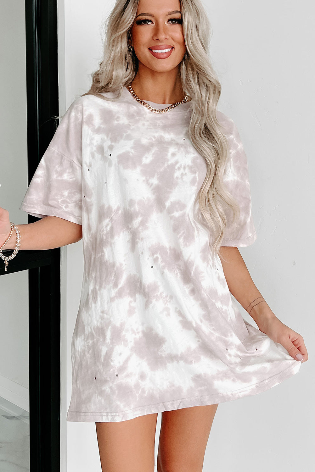 White Tie-dye Print Oversized Boyfriend T Shirt