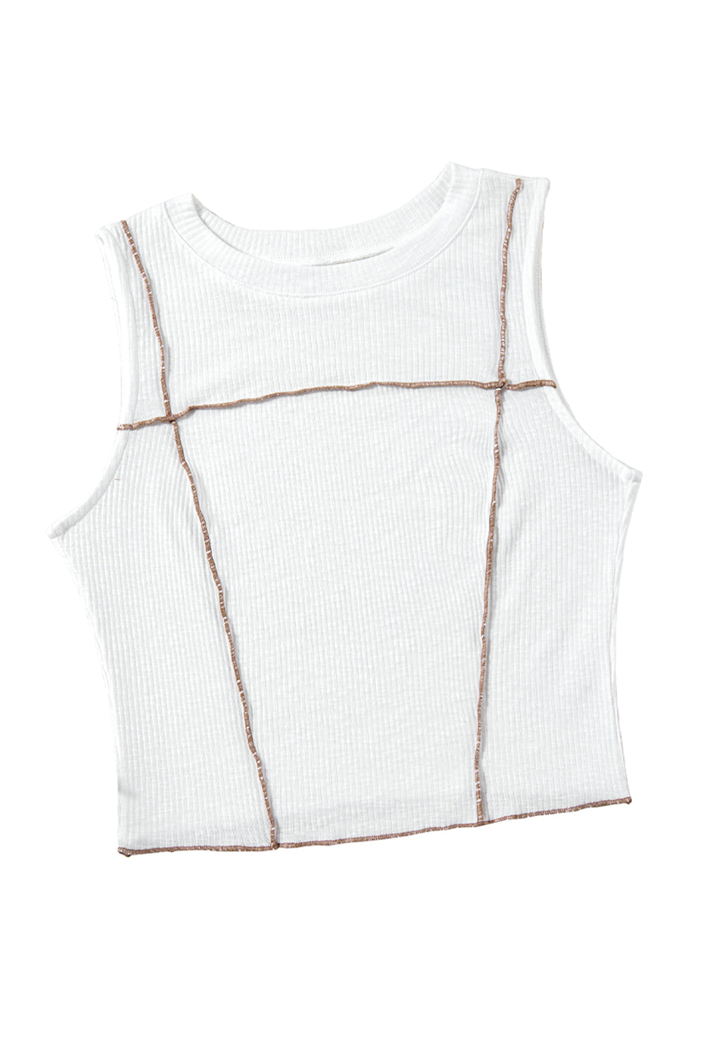 White Exposed Seam Ribbed Cropped Tank Top