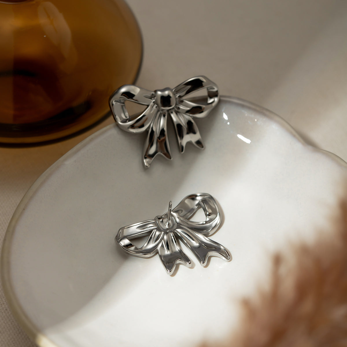 Stainless Steel Bow Stud Earrings