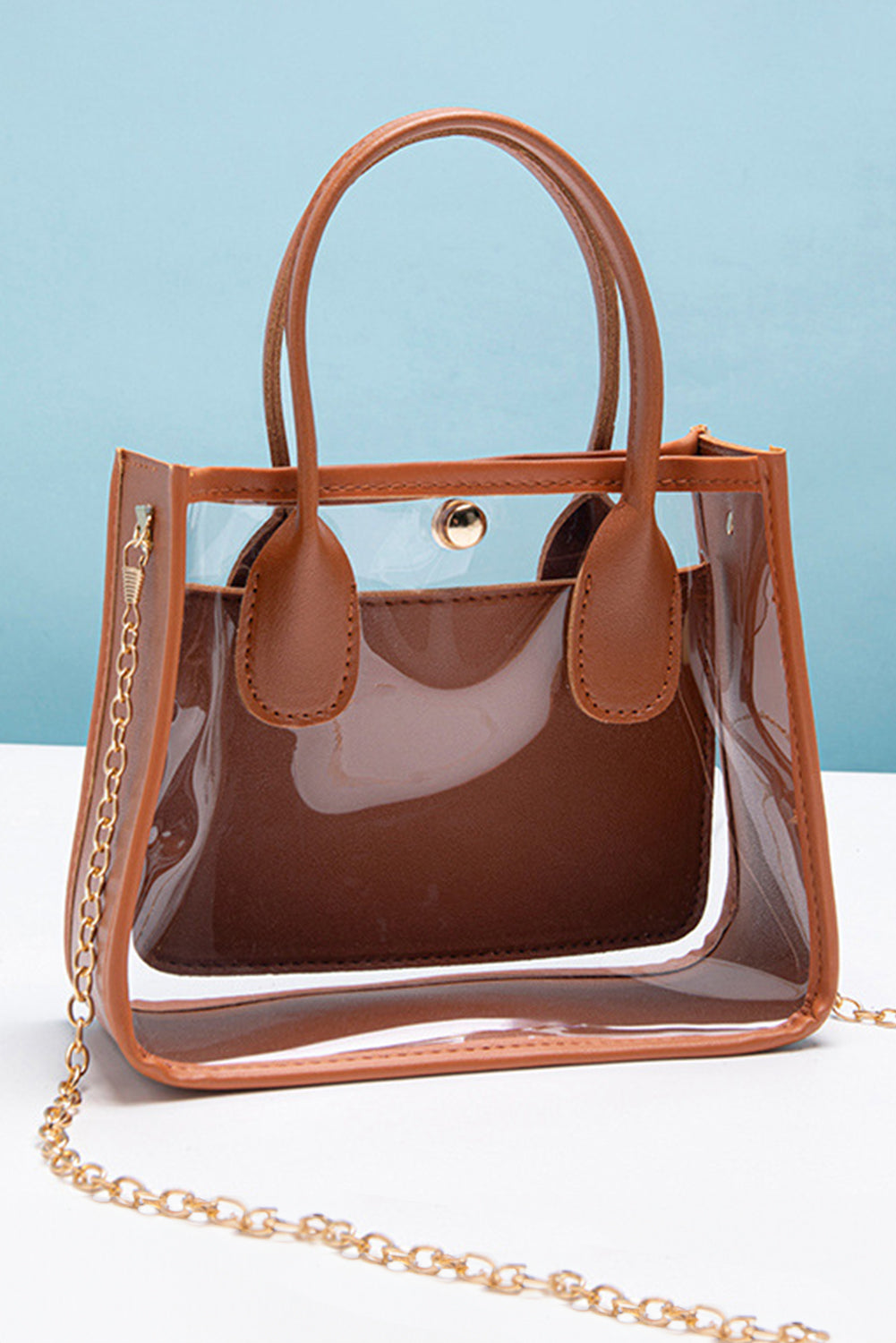 Chestnut PVC PU Leather Chain Strap Clear Shoulder Bag