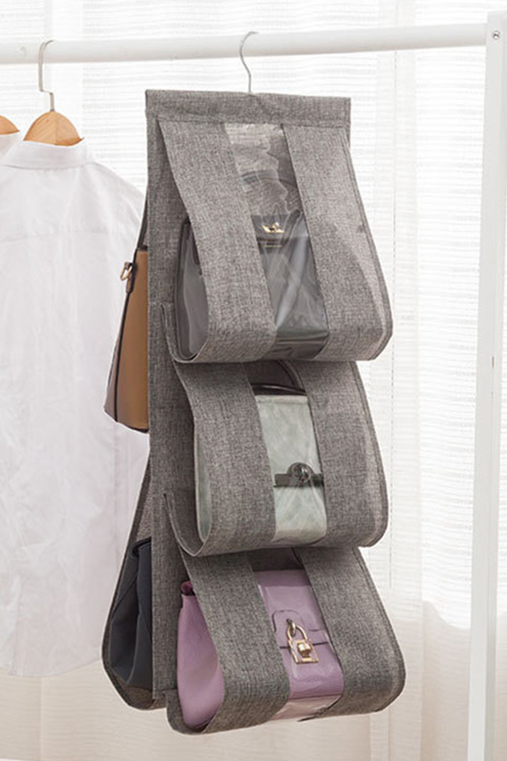 Gray Hanging Linen Wardrobe Storage Bag