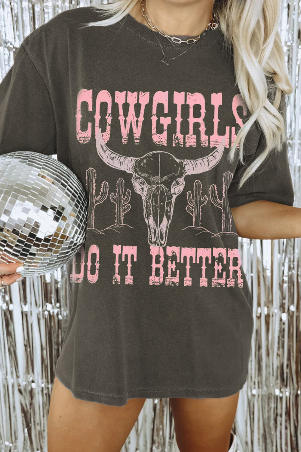 Gray COWGIRLS DO IT BETTER Graphic Oversized T Shirt