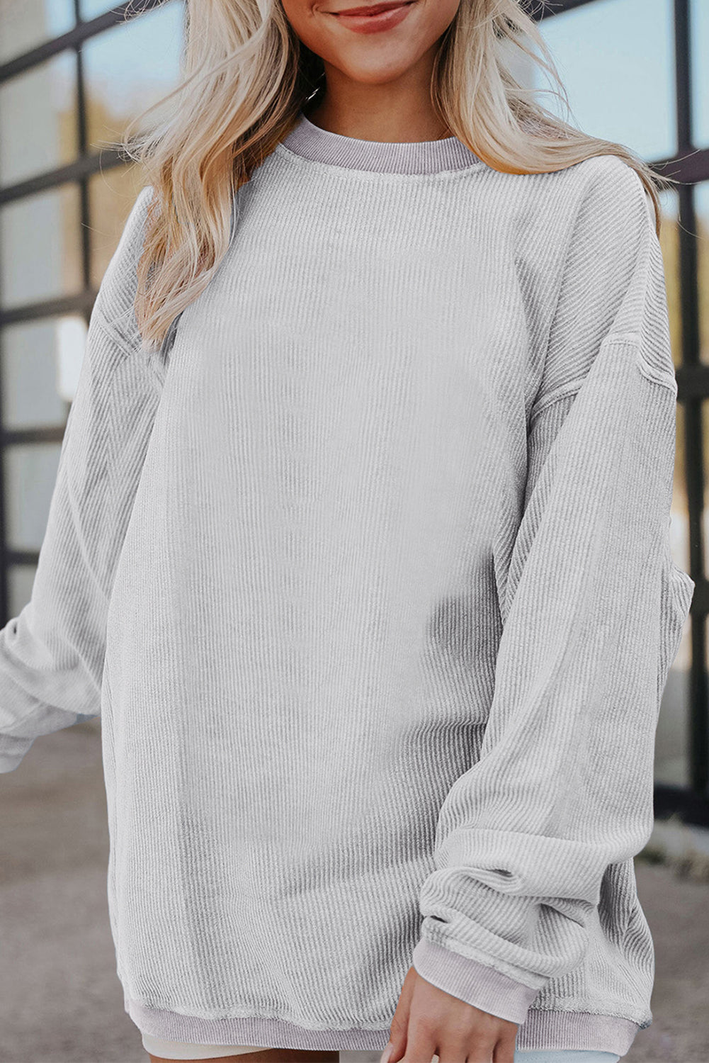 Apricot Drop Shoulder Crinkle Rib Oversized Sweatshirt