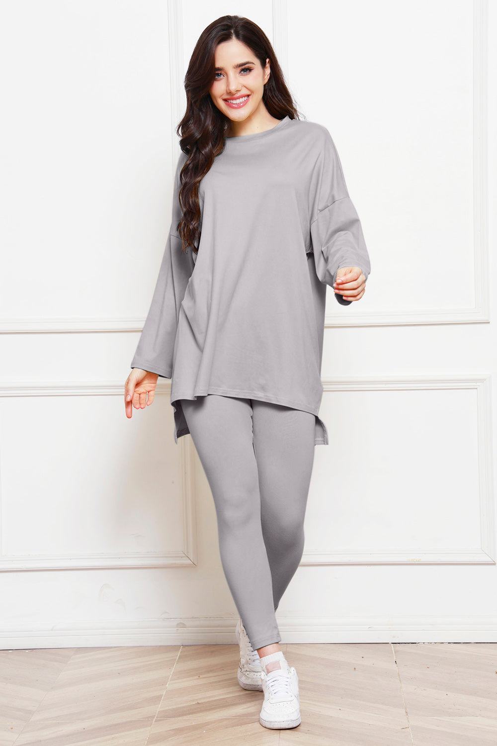 Round Neck High-Low Top and Leggings Set