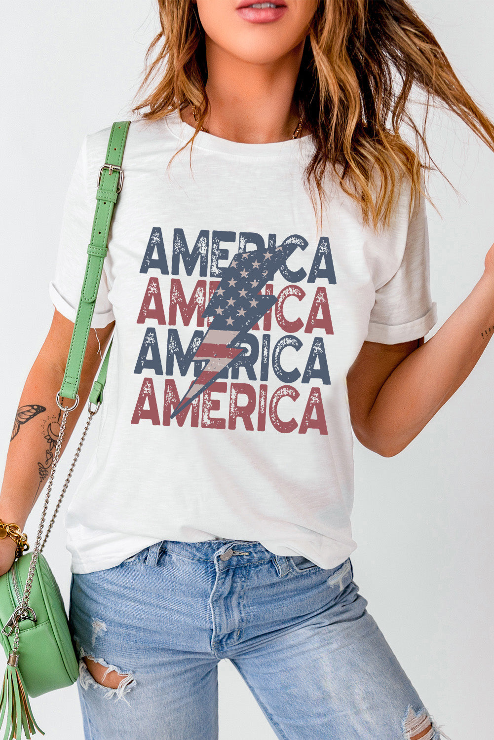 White American Flag Strip & Star Lighting Graphic Tee