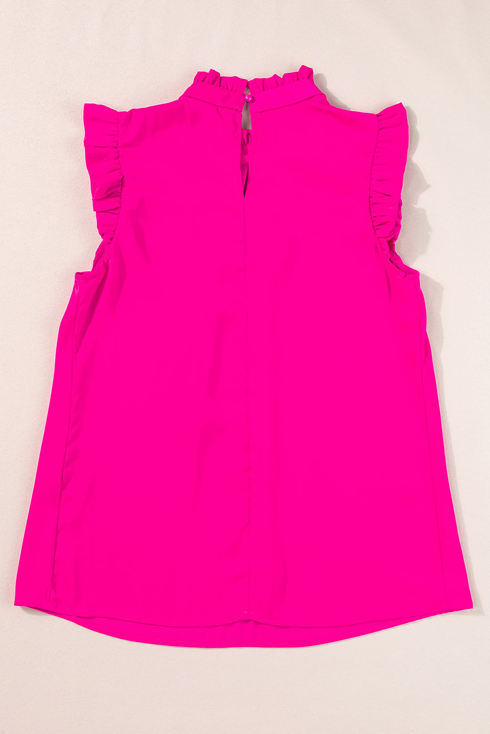 Bright Pink Frilled Trim Sleeveless Pleated Blouse