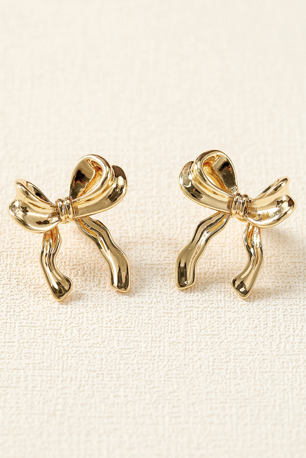 Gold Elegant Ribbon Bow Shape Stud Earrings