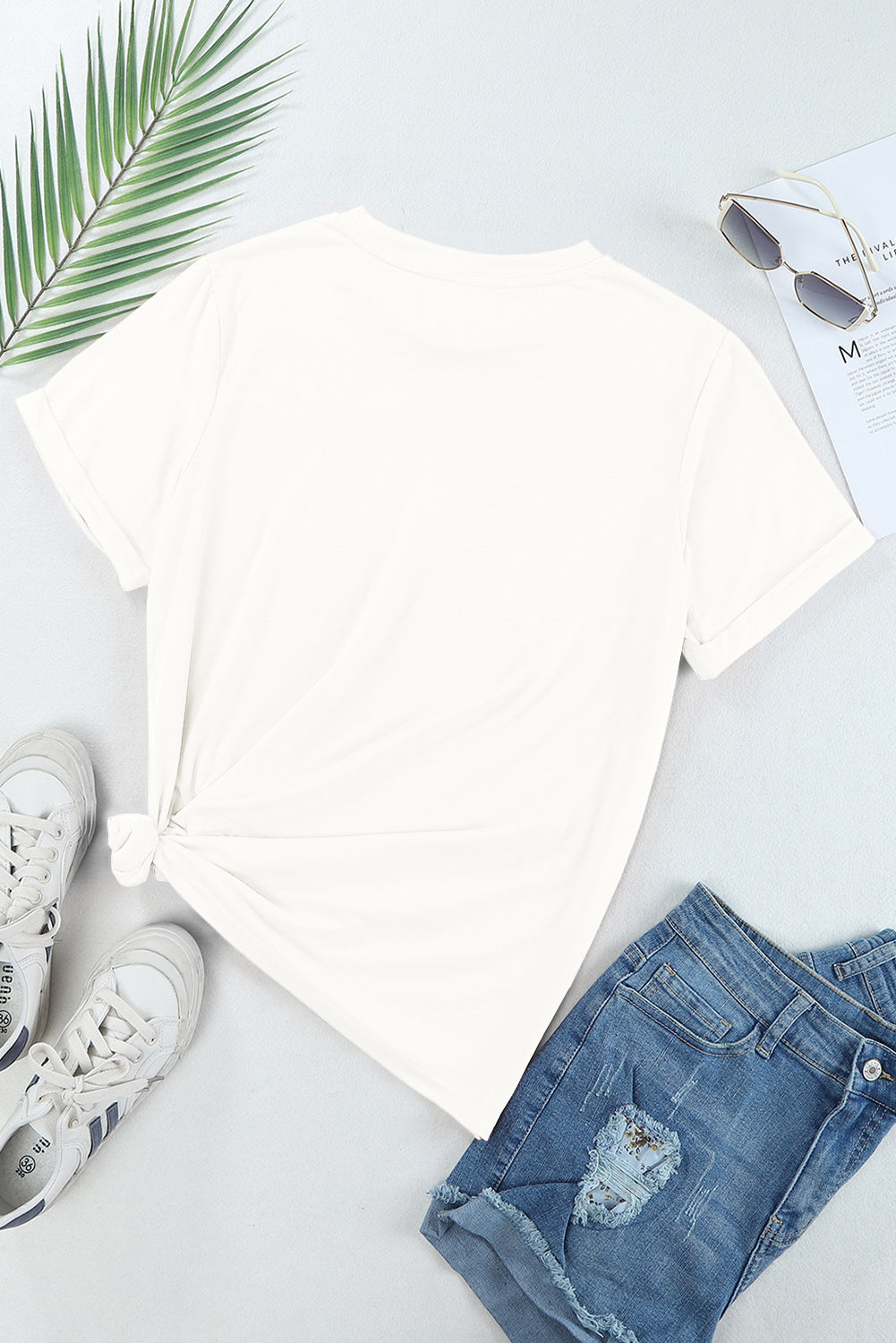 Gray Solid Color Basic Crew Neck Plain Tee