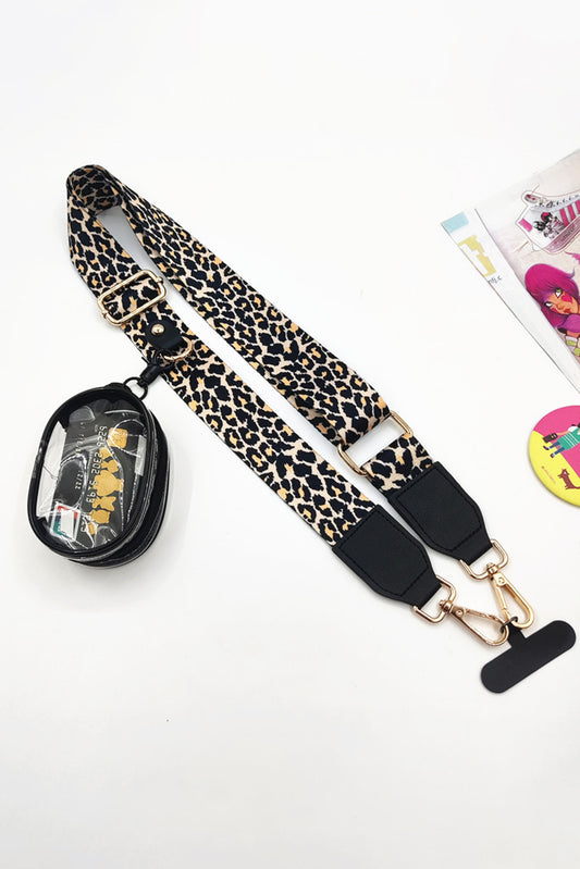 Black Leopard Graphic Phone Strap With Mini Bag