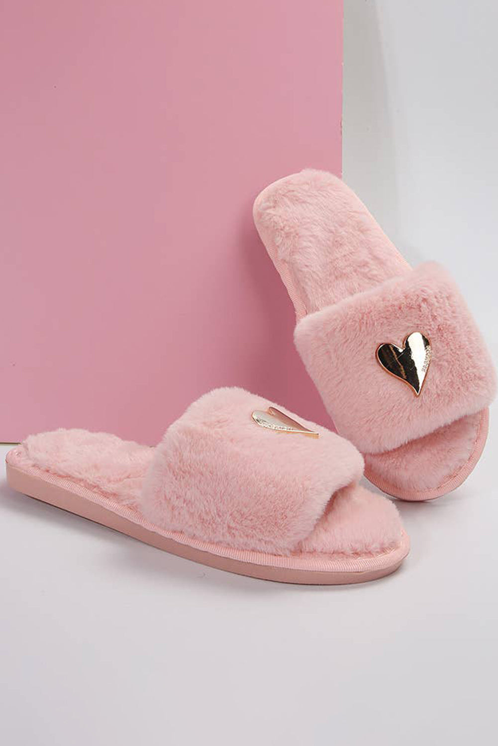 Parchment Heart Open Toe Plush Slippers