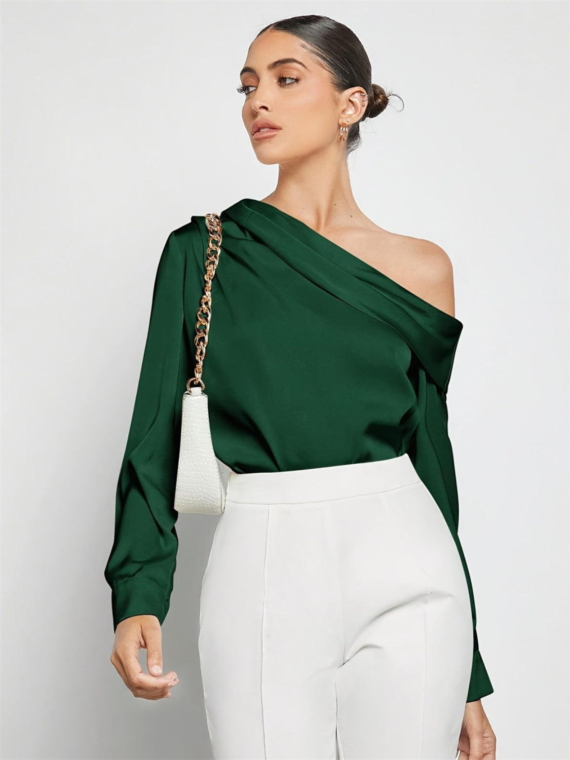 Ruched One Shoulder Long Sleeve Top