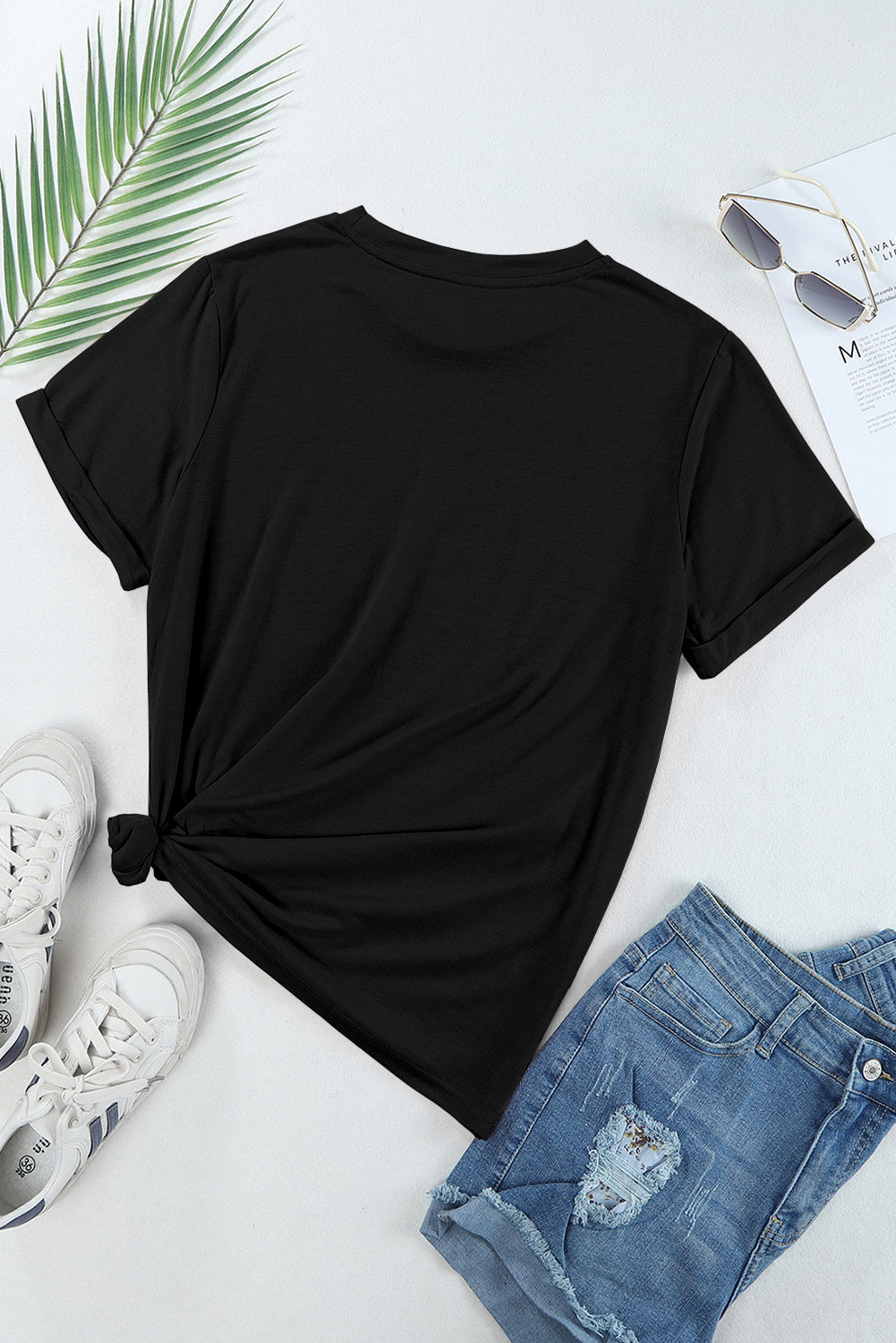 Gray Solid Color Basic Crew Neck Plain Tee