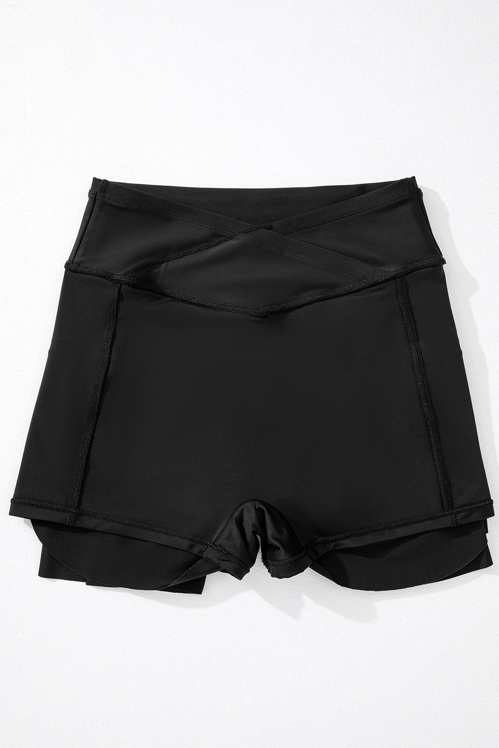 Black Solid Pocketed Cross Criss High Waist Skort